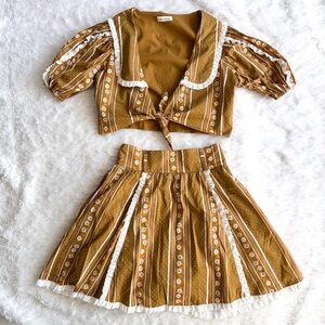 For Love and Lemons Small Stripe Floral Matching Crop Top Mini Skirt Set